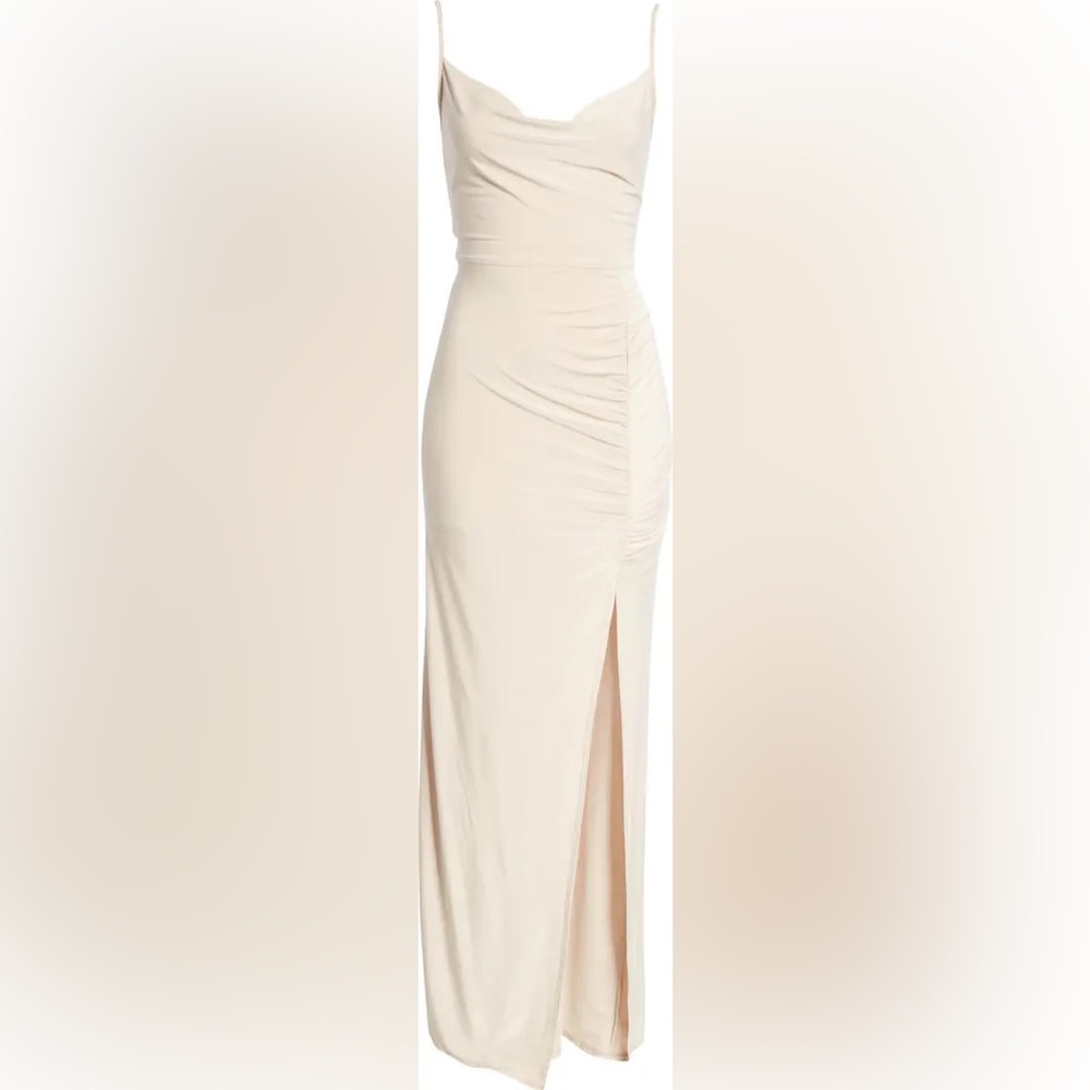 Wayf nude ruched dress